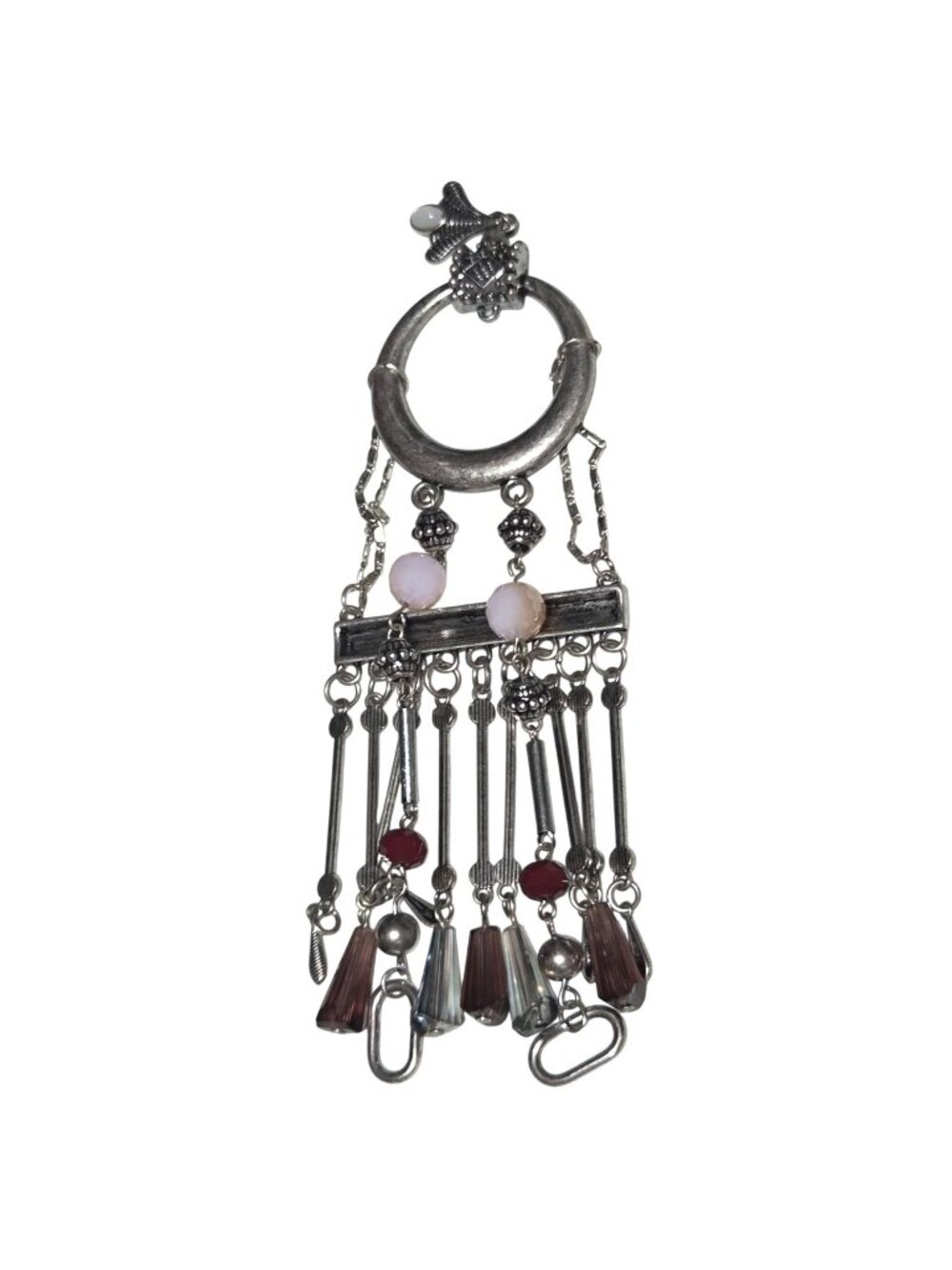 Vintage Beaded Pendant Chains Dangling Charms Silver Tone Boho Fashion Jewelry